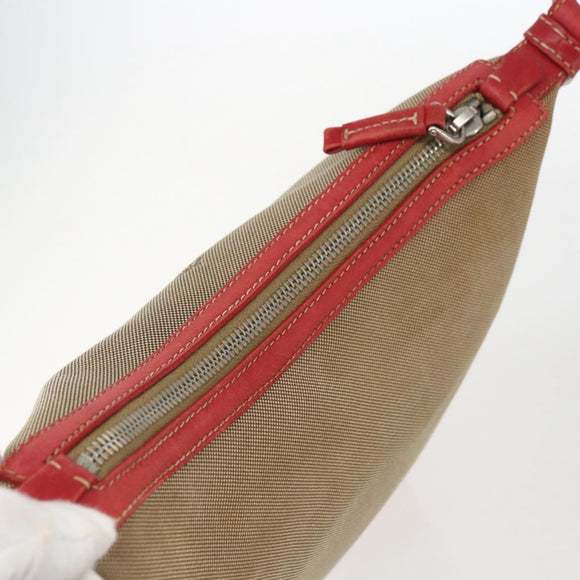 PRADA Shoulder Bag Canvas Beige Silver Auth 159720