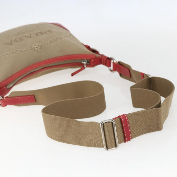PRADA Shoulder Bag Canvas Beige Silver Auth 159720