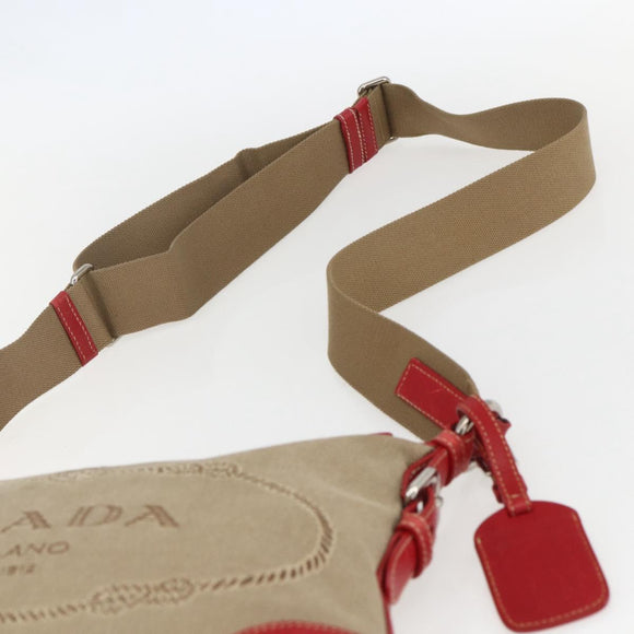 PRADA Shoulder Bag Canvas Beige Silver Auth 159720