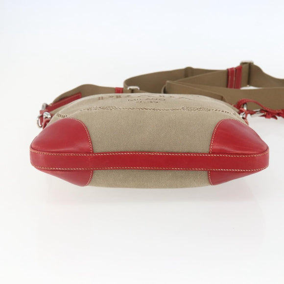 PRADA Shoulder Bag Canvas Beige Silver Auth 159720