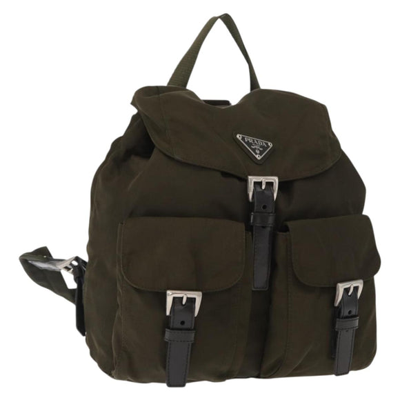 PRADA Backpack Nylon Khaki Silver Auth 159721