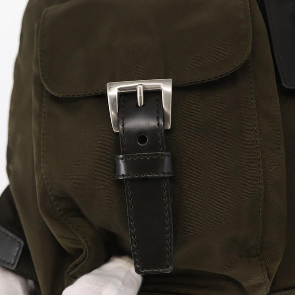 PRADA Backpack Nylon Khaki Silver Auth 159721