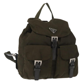 PRADA Backpack Nylon Khaki Silver Auth 159721