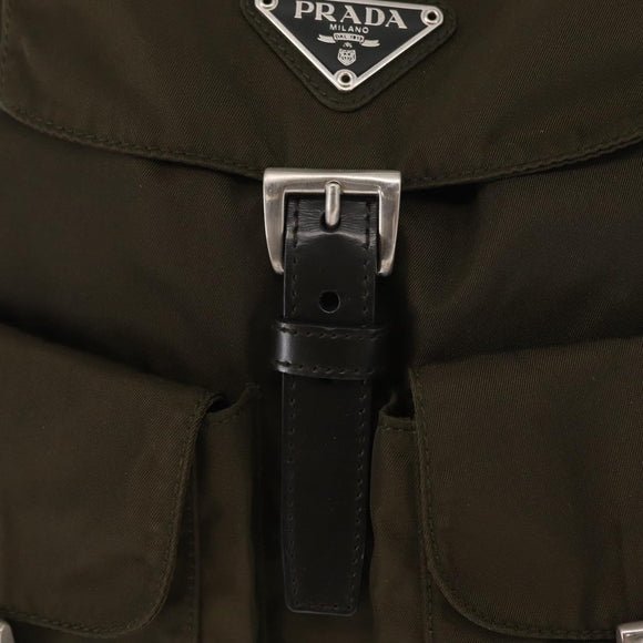 PRADA Backpack Nylon Khaki Silver Auth 159721