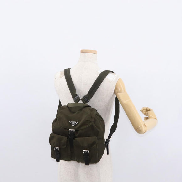 PRADA Backpack Nylon Khaki Silver Auth 159721