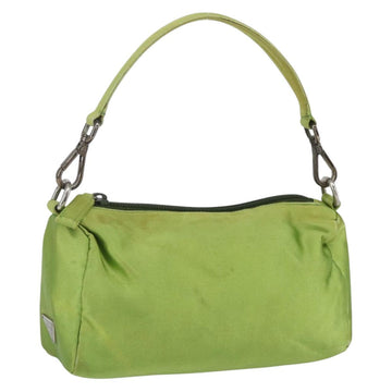 PRADA Hand Pouch Satin Green Silver Auth 159725