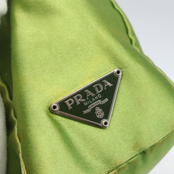 PRADA Hand Pouch Satin Green Silver Auth 159725