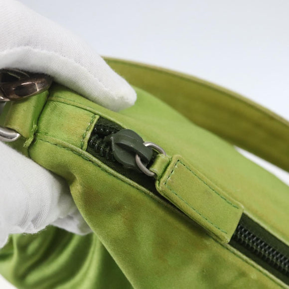 PRADA Hand Pouch Satin Green Silver Auth 159725