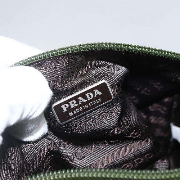 PRADA Hand Pouch Satin Green Silver Auth 159725