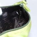 PRADA Hand Pouch Satin Green Silver Auth 159725-19
