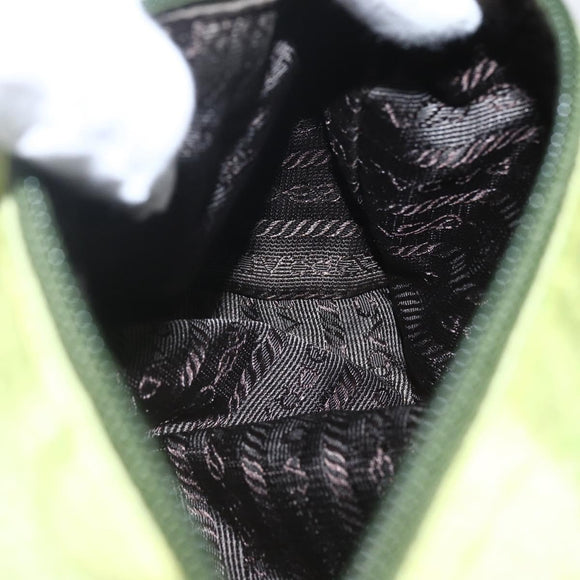 PRADA Hand Pouch Satin Green Silver Auth 159725
