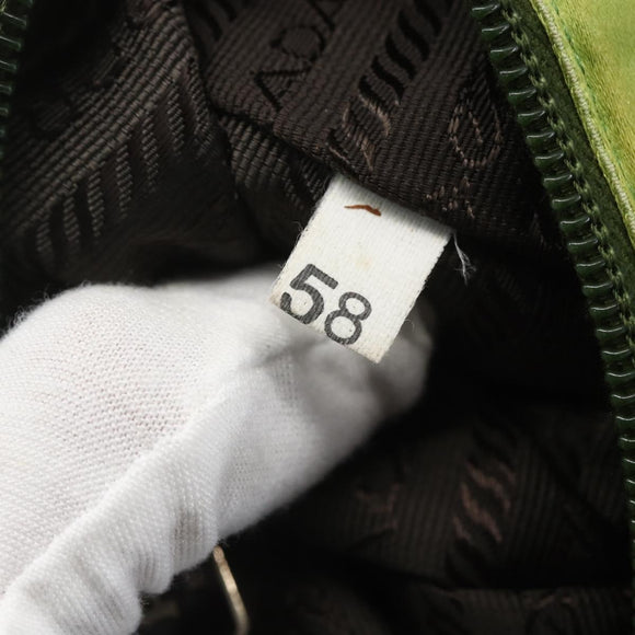 PRADA Hand Pouch Satin Green Silver Auth 159725