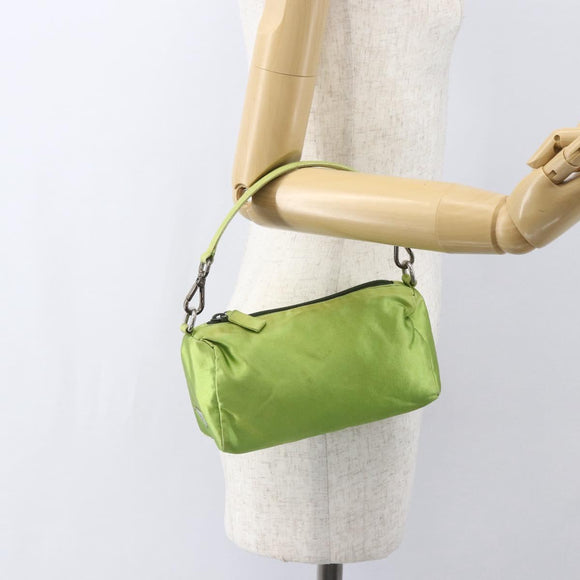 PRADA Hand Pouch Satin Green Silver Auth 159725