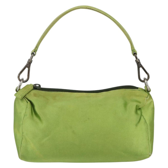 PRADA Hand Pouch Satin Green Silver Auth 159725