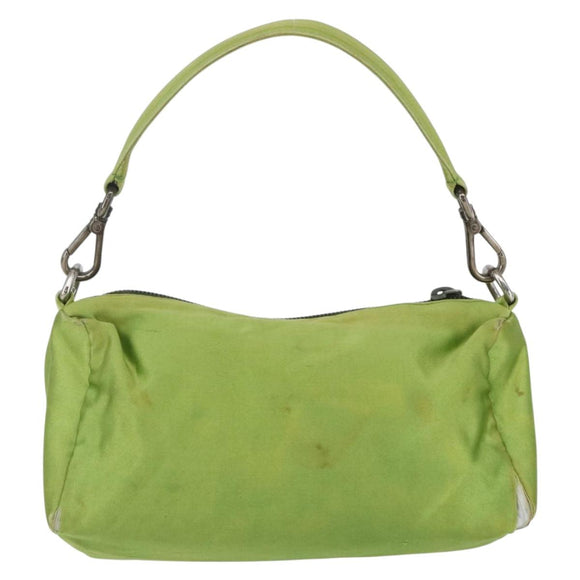 PRADA Hand Pouch Satin Green Silver Auth 159725