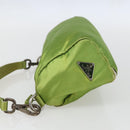 PRADA Hand Pouch Satin Green Silver Auth 159725-4