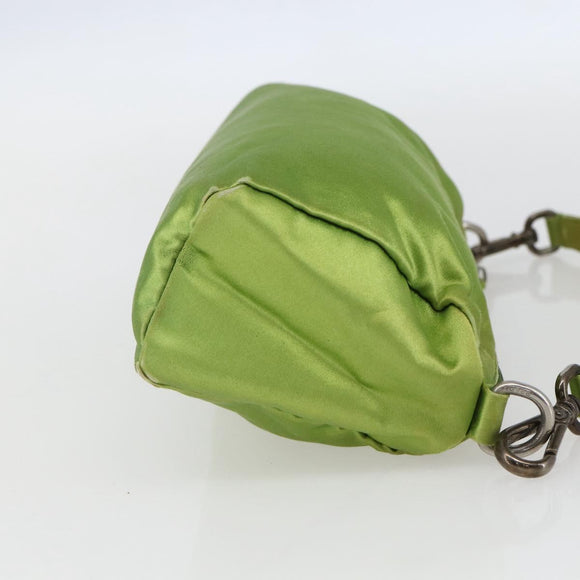 PRADA Hand Pouch Satin Green Silver Auth 159725