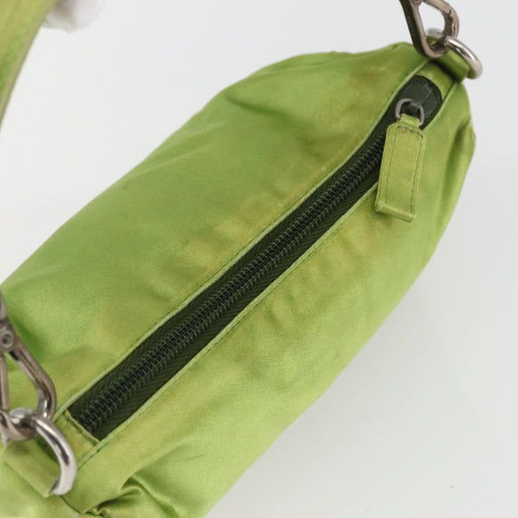 PRADA Hand Pouch Satin Green Silver Auth 159725