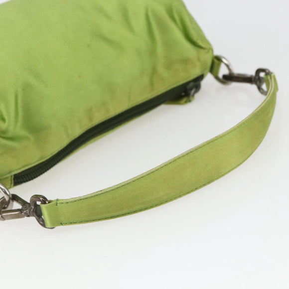 PRADA Hand Pouch Satin Green Silver Auth 159725