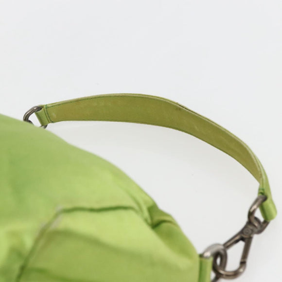 PRADA Hand Pouch Satin Green Silver Auth 159725