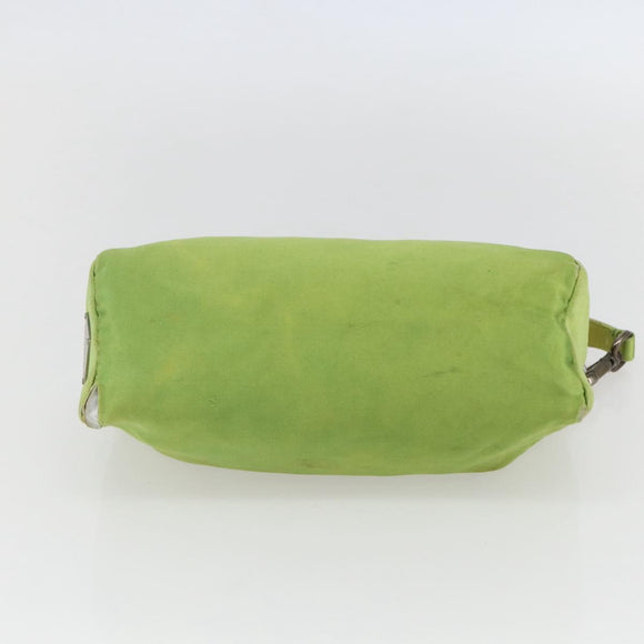 PRADA Hand Pouch Satin Green Silver Auth 159725