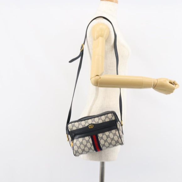 GUCCI GG Supreme Sherry Line Shoulder Bag PVC Navy Gold 75 02 004 Auth 159729