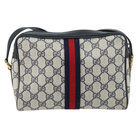 GUCCI GG Supreme Sherry Line Shoulder Bag PVC Navy Gold 75 02 004 Auth 159729 - 0