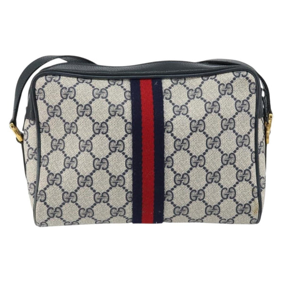 GUCCI GG Supreme Sherry Line Shoulder Bag PVC Navy Gold 75 02 004 Auth 159729