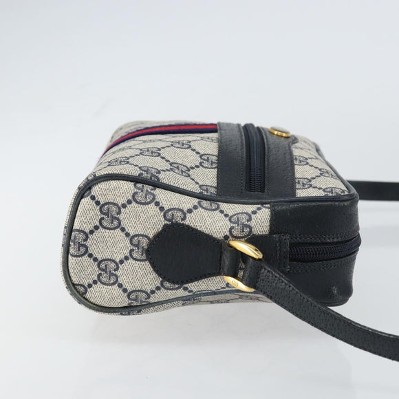 GUCCI GG Supreme Sherry Line Shoulder Bag PVC Navy Gold 75 02 004 Auth 159729