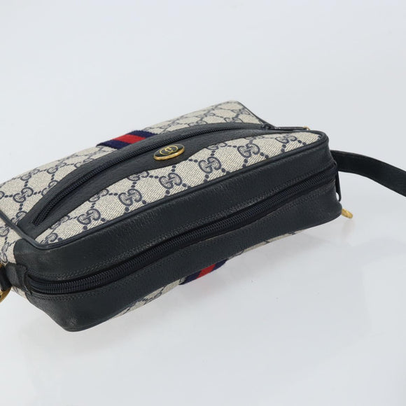 GUCCI GG Supreme Sherry Line Shoulder Bag PVC Navy Gold 75 02 004 Auth 159729