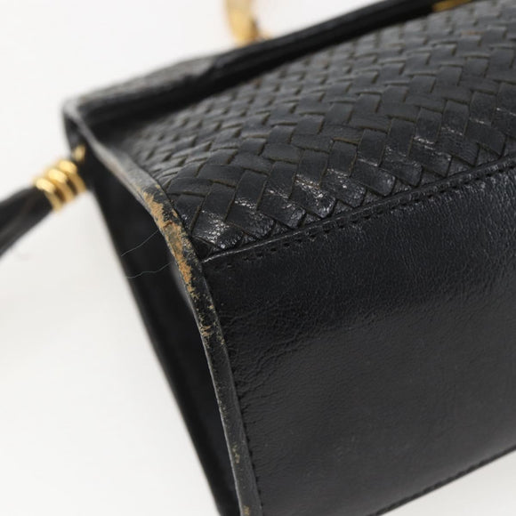 FENDI Hand Bag Leather Black Gold Auth 159731