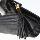 FENDI Hand Bag Leather Black Gold Auth 159731-14