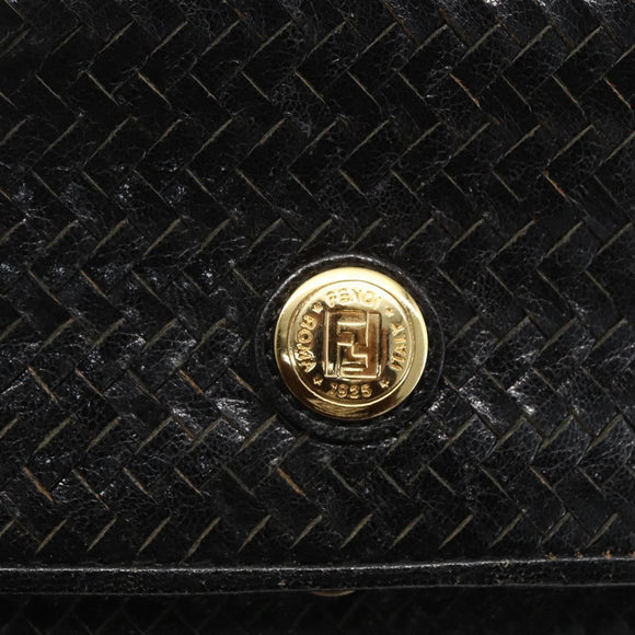 FENDI Hand Bag Leather Black Gold Auth 159731