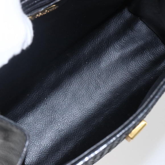 FENDI Hand Bag Leather Black Gold Auth 159731