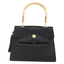 FENDI Hand Bag Leather Black Gold Auth 159731-2