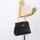 FENDI Hand Bag Leather Black Gold Auth 159731-23
