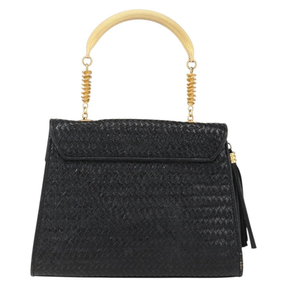 FENDI Hand Bag Leather Black Gold Auth 159731