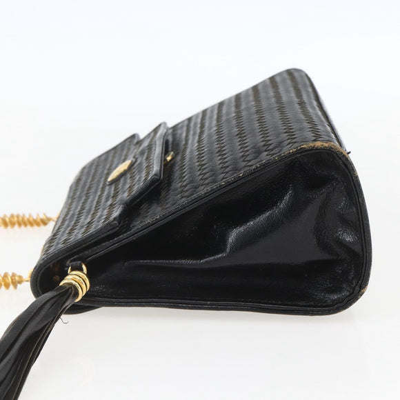 FENDI Hand Bag Leather Black Gold Auth 159731
