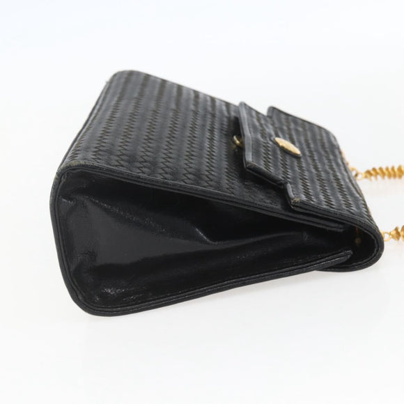 FENDI Hand Bag Leather Black Gold Auth 159731