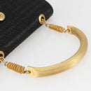 FENDI Hand Bag Leather Black Gold Auth 159731-7