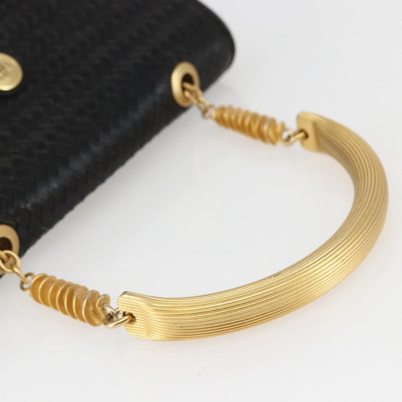 FENDI Hand Bag Leather Black Gold Auth 159731