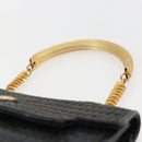 FENDI Hand Bag Leather Black Gold Auth 159731-8
