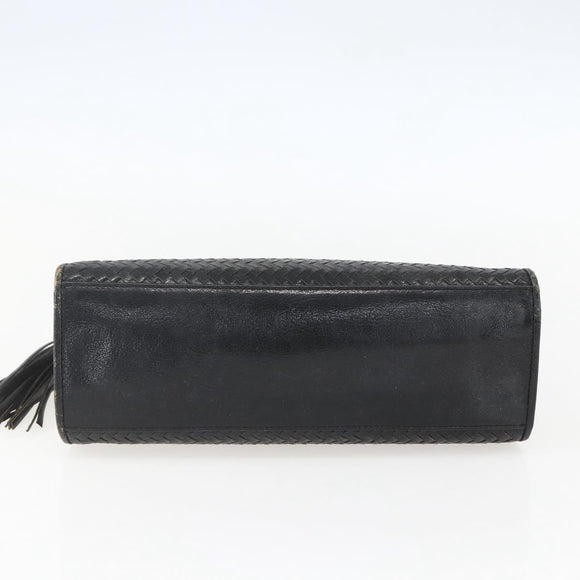 FENDI Hand Bag Leather Black Gold Auth 159731