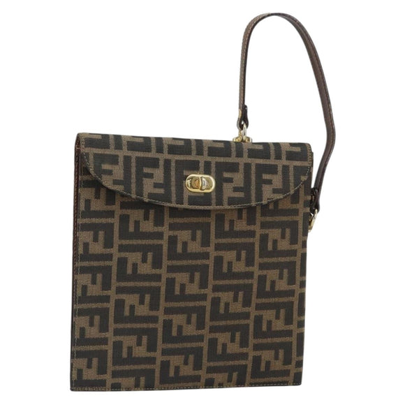 FENDI Zucca Canvas Hand Bag Black Brown Auth 159734