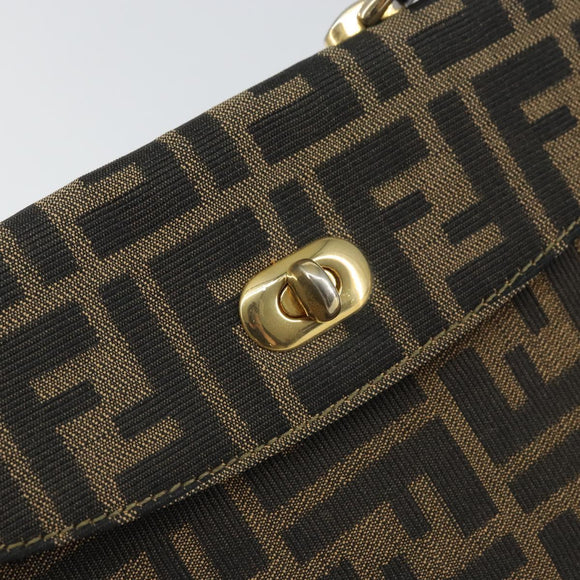 FENDI Zucca Canvas Hand Bag Black Brown Auth 159734