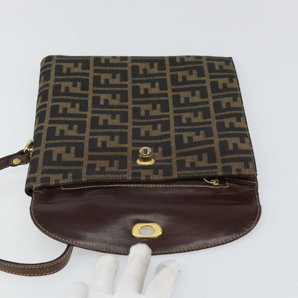 FENDI Zucca Canvas Hand Bag Black Brown Auth 159734