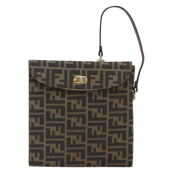 FENDI Zucca Canvas Hand Bag Black Brown Auth 159734