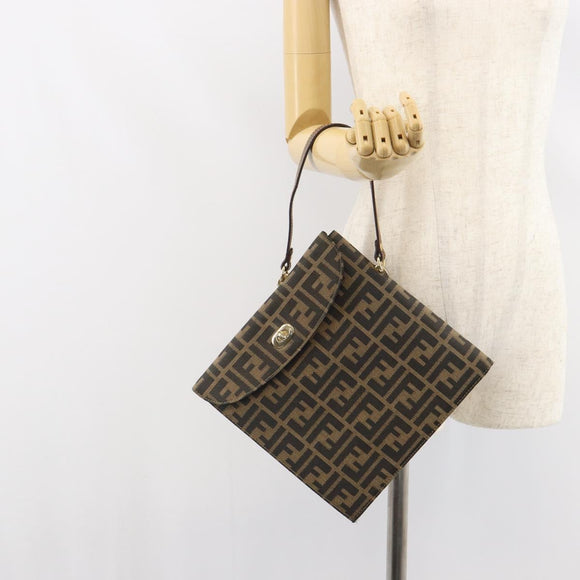 FENDI Zucca Canvas Hand Bag Black Brown Auth 159734