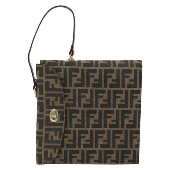 FENDI Zucca Canvas Hand Bag Black Brown Auth 159734