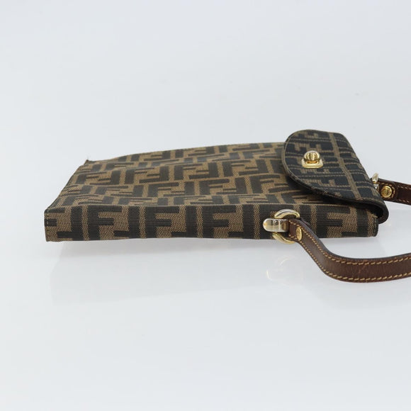 FENDI Zucca Canvas Hand Bag Black Brown Auth 159734